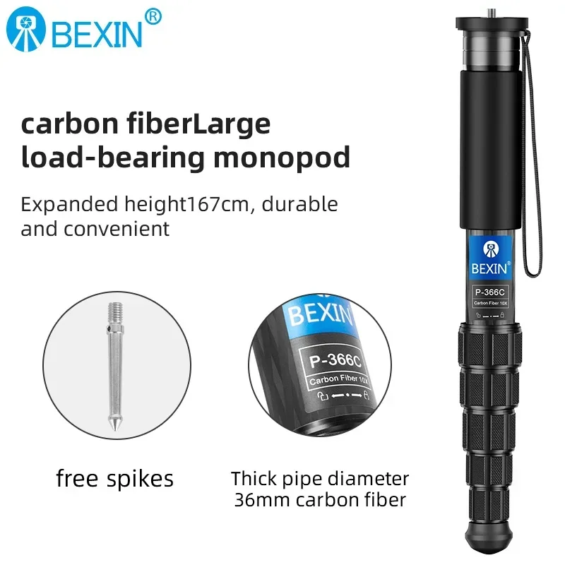 BEXIN nuevo monopié de fibra de carbono para viajes, teléfono móvil, soporte para Selfie en vivo, monopié portátil retráctil para cámara iphone
