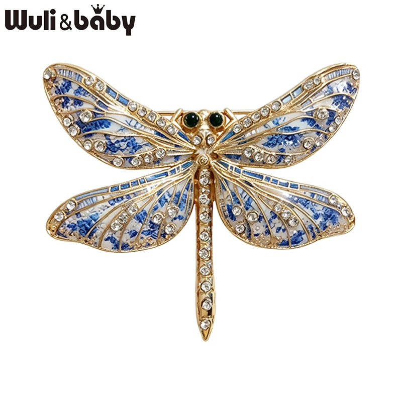 Wuli&baby Hermosos broches de libélula para mujer, unisex, 3 colores, con diamantes de imitación, insectos, broches para fiesta de oficina, regalos