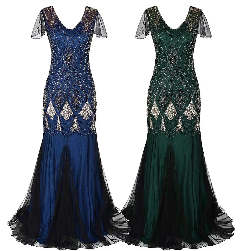 Nuevo vestido Retro de lujo de los años 20 para mujer, vestido de noche largo con borlas y lentejuelas, vestido de novia, disfraz de Cosplay para escenario