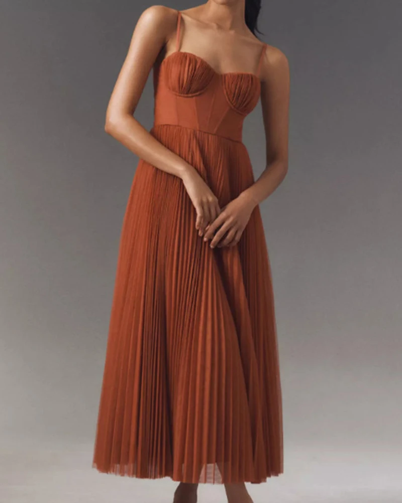 Vestido de dama de honor con espalda descubierta y hueco para mujer, vestido largo plisado liso de calle alta, Tops de tubo lisos elegantes para mujer