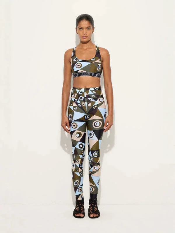 Conjunto de Dos Piezas con Estampado Abstracto de Triángulos y Círculos para Mujer, Top Corto sin Mangas y Pantalones Largos, Ropa Deportiva Sexy para Club