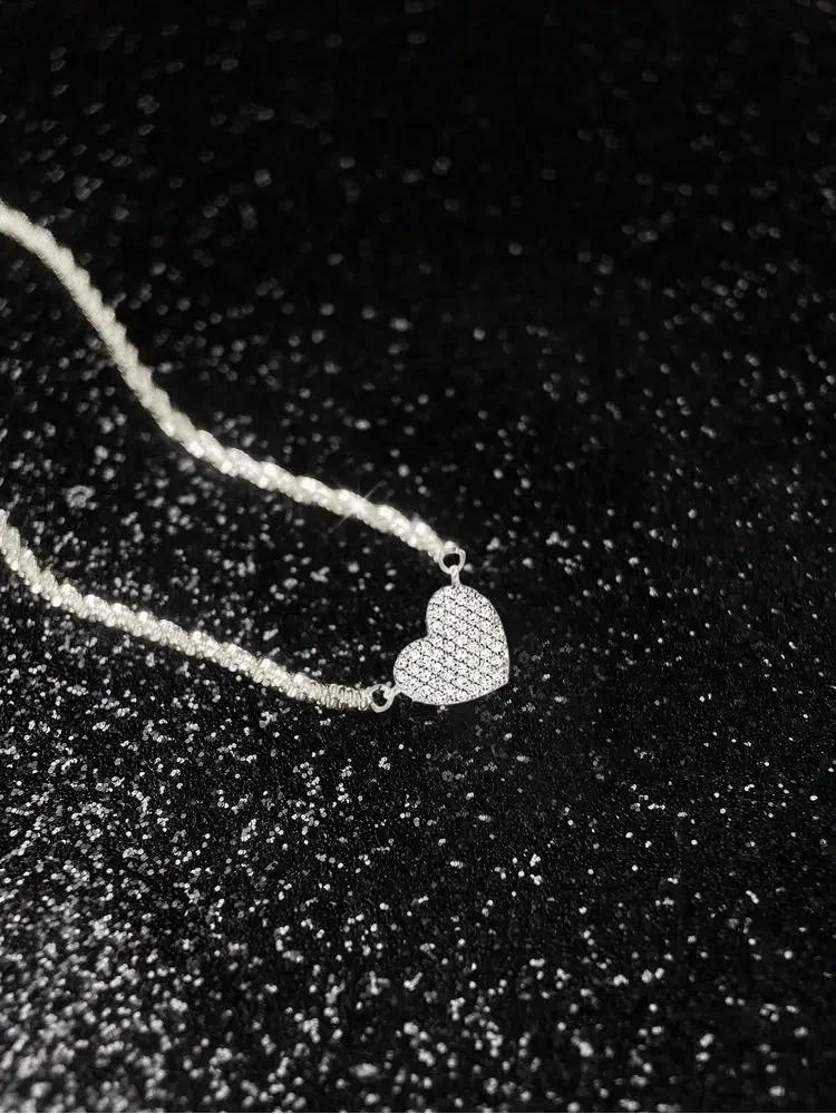 Collar de corazón de amor repleto de circonita para mujer, de Plata de Ley 925, joyería fina de lujo de alta calidad para compromiso y boda