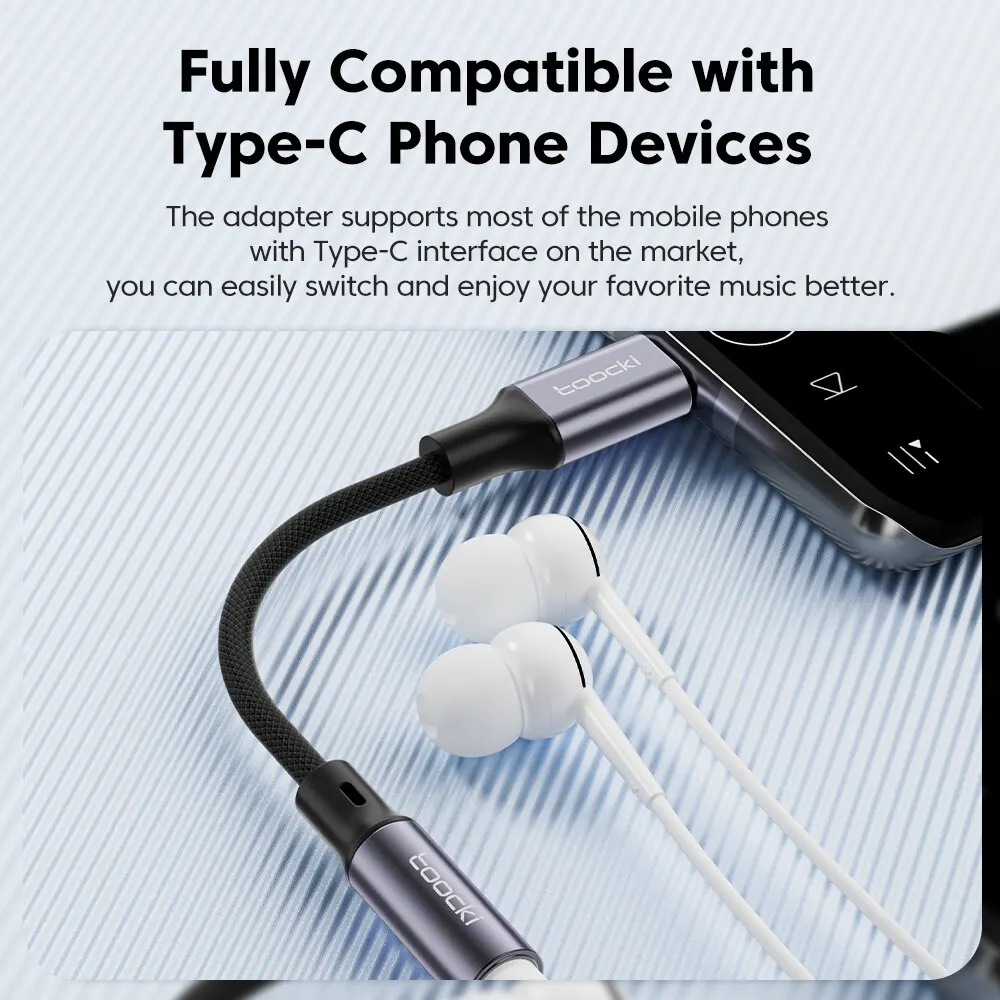 Toocki USB tipo C 3,5 conector adaptador de auriculares USB C a 3,5mm cable de audio AUX para Huawei P30 Xiaomi Mi 10 9 Es