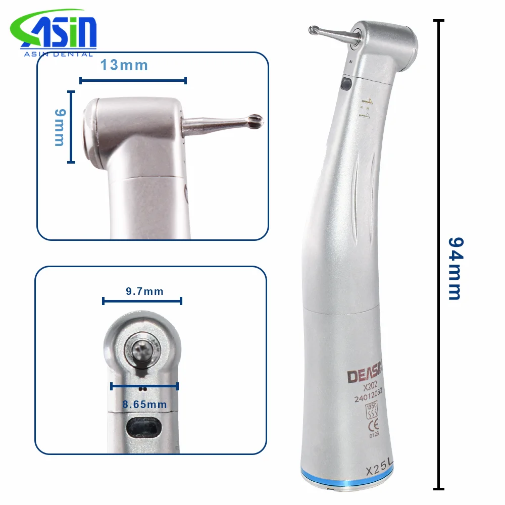 Pieza de mano Dental DEASIN de baja velocidad, pieza de mano de fibra óptica LED contraángulo X25L 1:1 pieza de mano Dental de alta velocidad