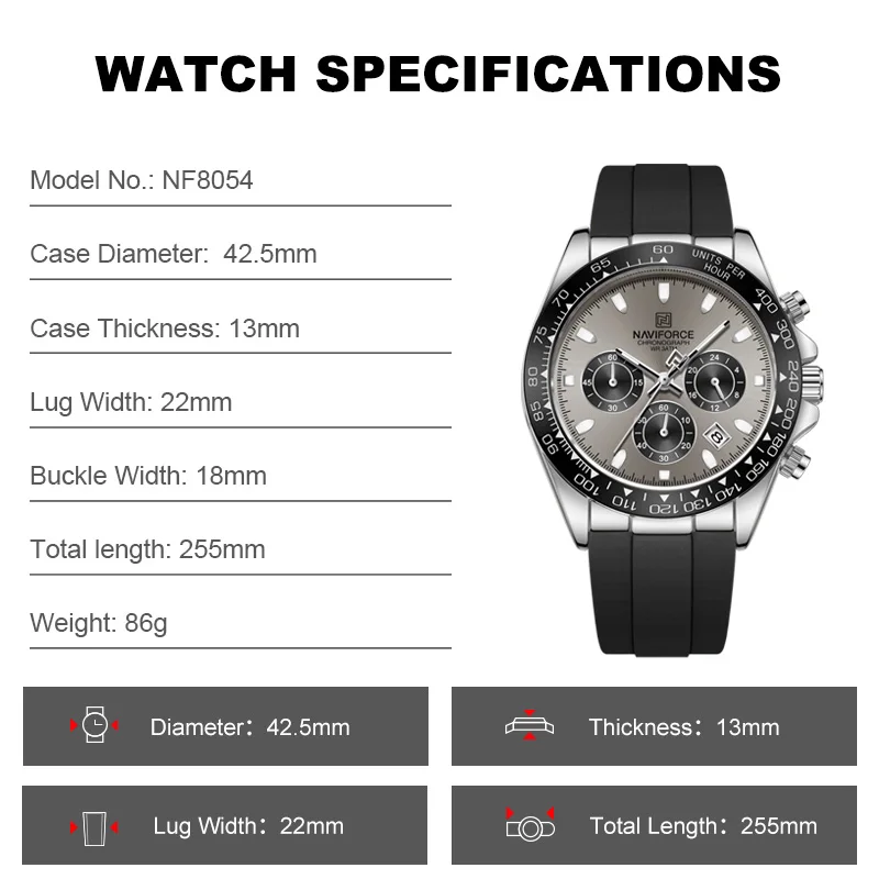 Reloj NAVIFORCE Casual para Hombre, Reloj Deportivo de Cuarzo Resistente al Agua con Correa de Silicona, Cronógrafo Luminoso, Reloj de Pulsera Masculino