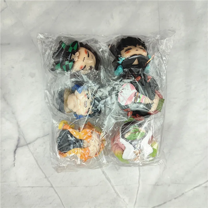 6 unids/set Anime Demon Slayer figura Nezuko Tanjirou Zenitsu Inosuke Mini estatuilla Kawaii oreja de gato figura para dormir PVC modelo muñeca Juguetes