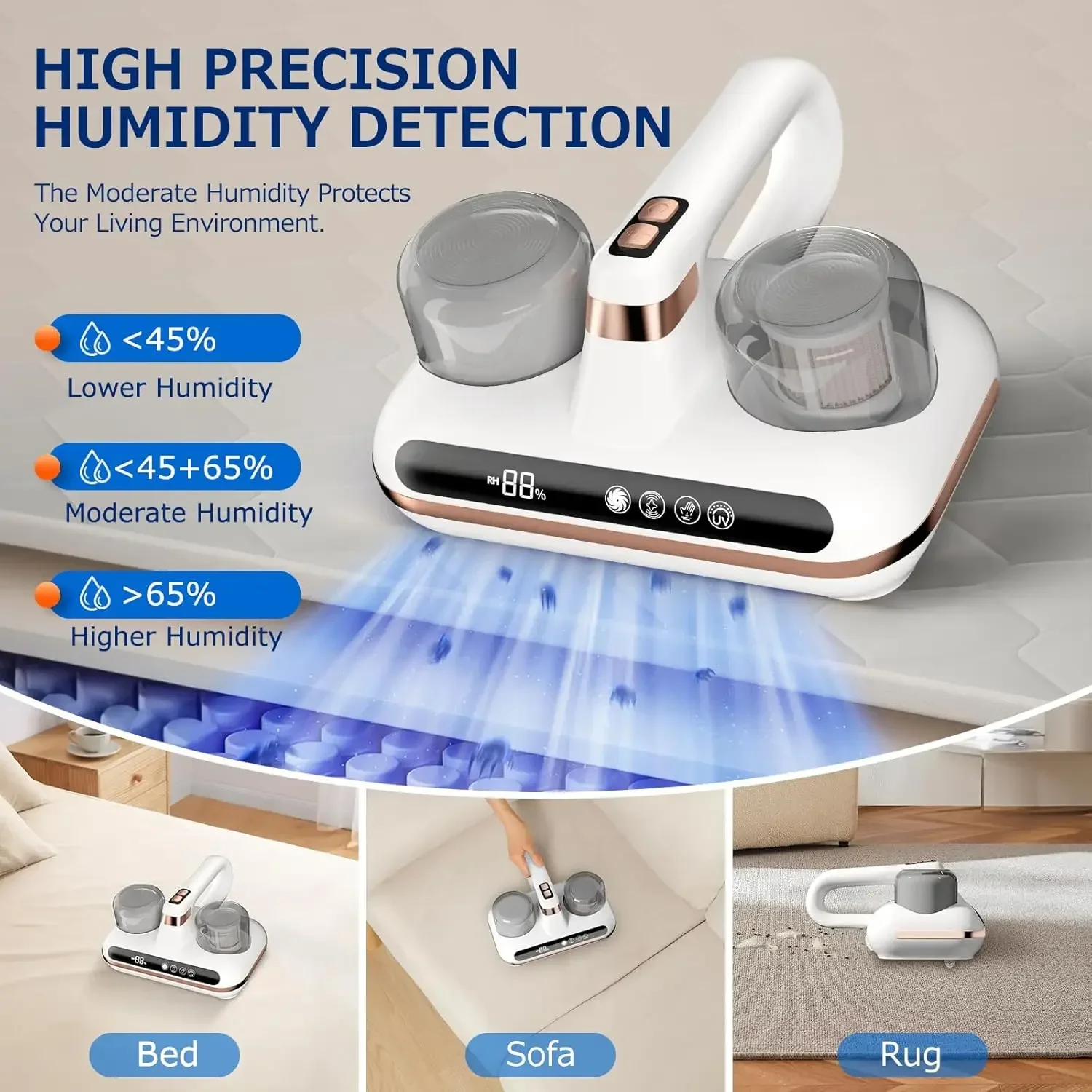 Aspirador portátil inalámbrico para cama, aspirador de mano con potente succión de 16Kpa, ligero y ultrasónico, para limpieza de sábanas y sofá