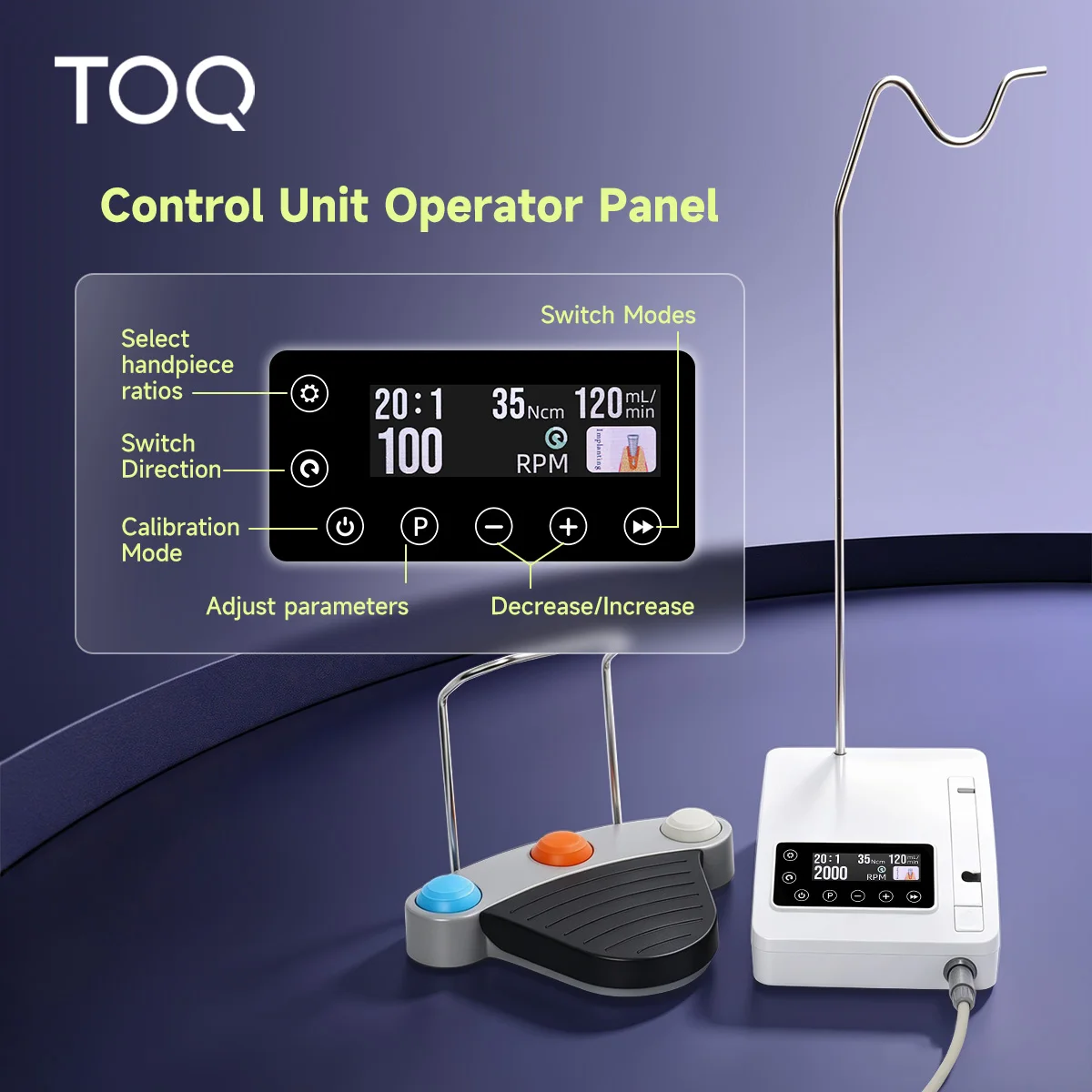 Motor Quirúrgico para Implantes Dentales de Alta Calidad TOQ, Motor Eléctrico Profesional para Cirugía Ósea con Pantalla Táctil LED, Motor sin Escobillas