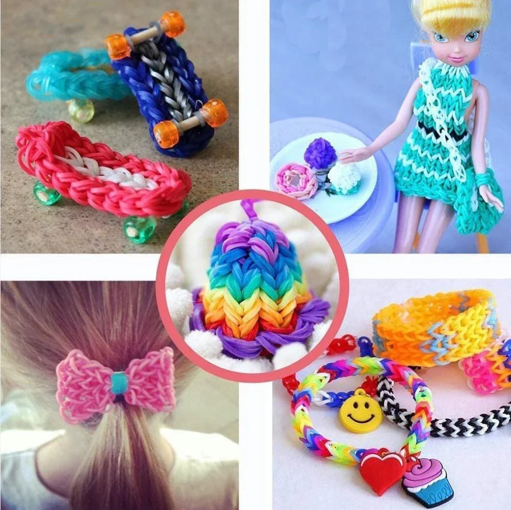 Nuevas pulseras fluorescentes con brillo, 600 Uds., suministros para hacer bandas de telar de goma DIY, collares de muñeca para niñas, suministros de fiesta, juguetes para niños