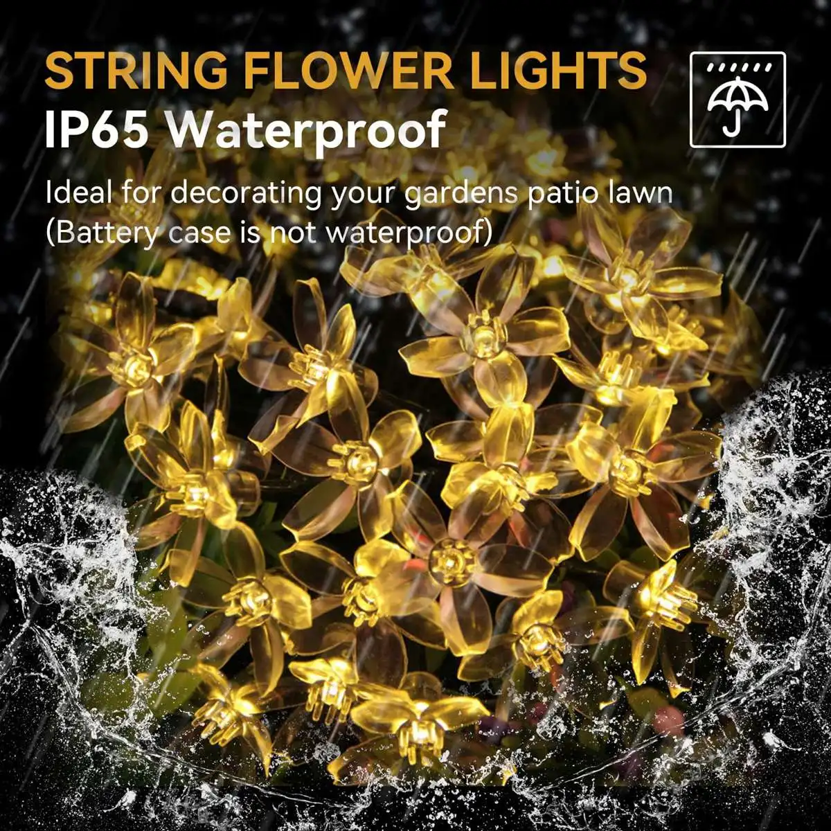 Guirnaldas de luces de flores con pilas, guirnalda de luces LED impermeables de 10/20/30/40 luces de flor de cerezo para decoración de boda, 1 ud.