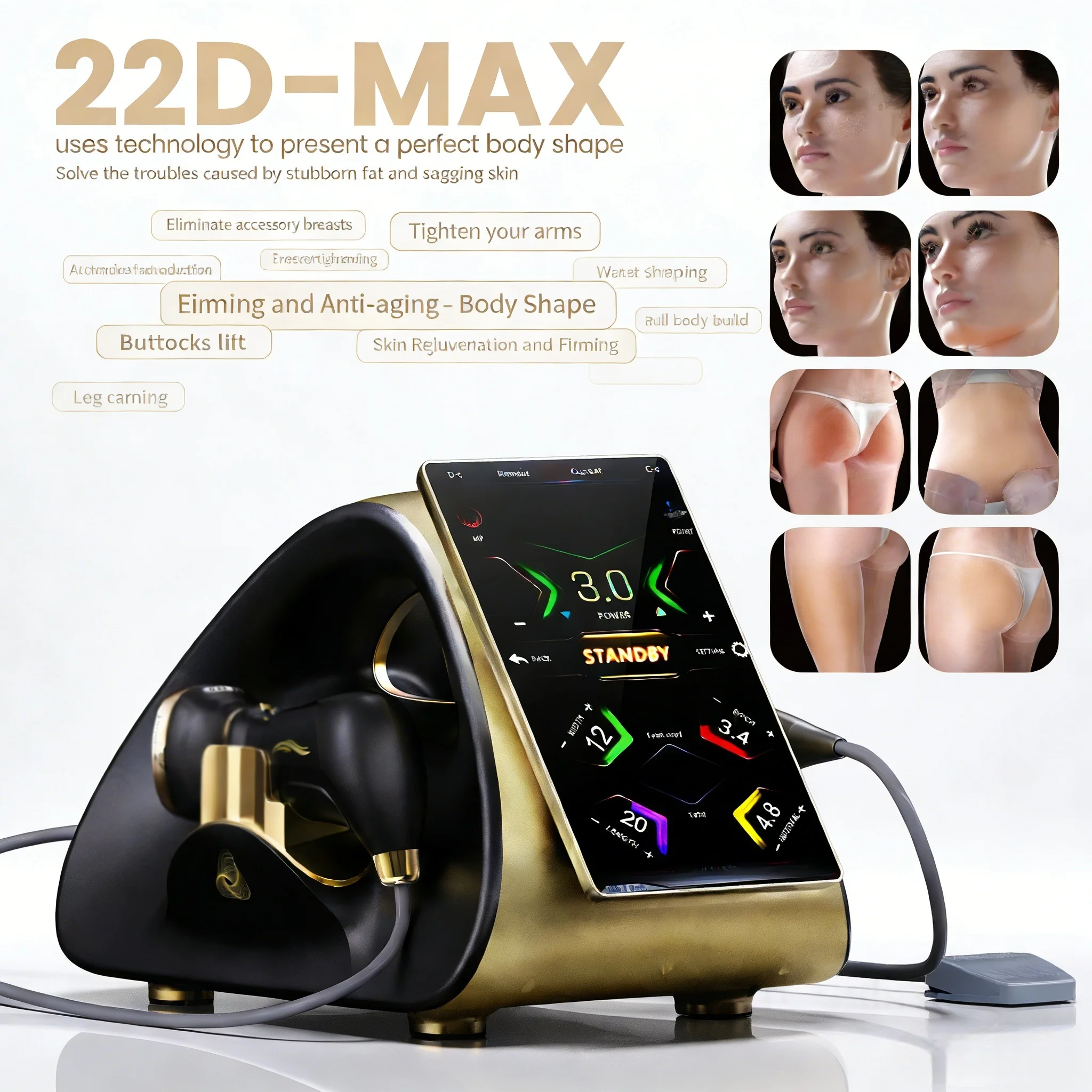 La Máquina HIFU 22D MAX Más Popular para Adelgazamiento Corporal Completo, Reafirmación de la Piel y Eliminación de Grasa, Último Modelo
