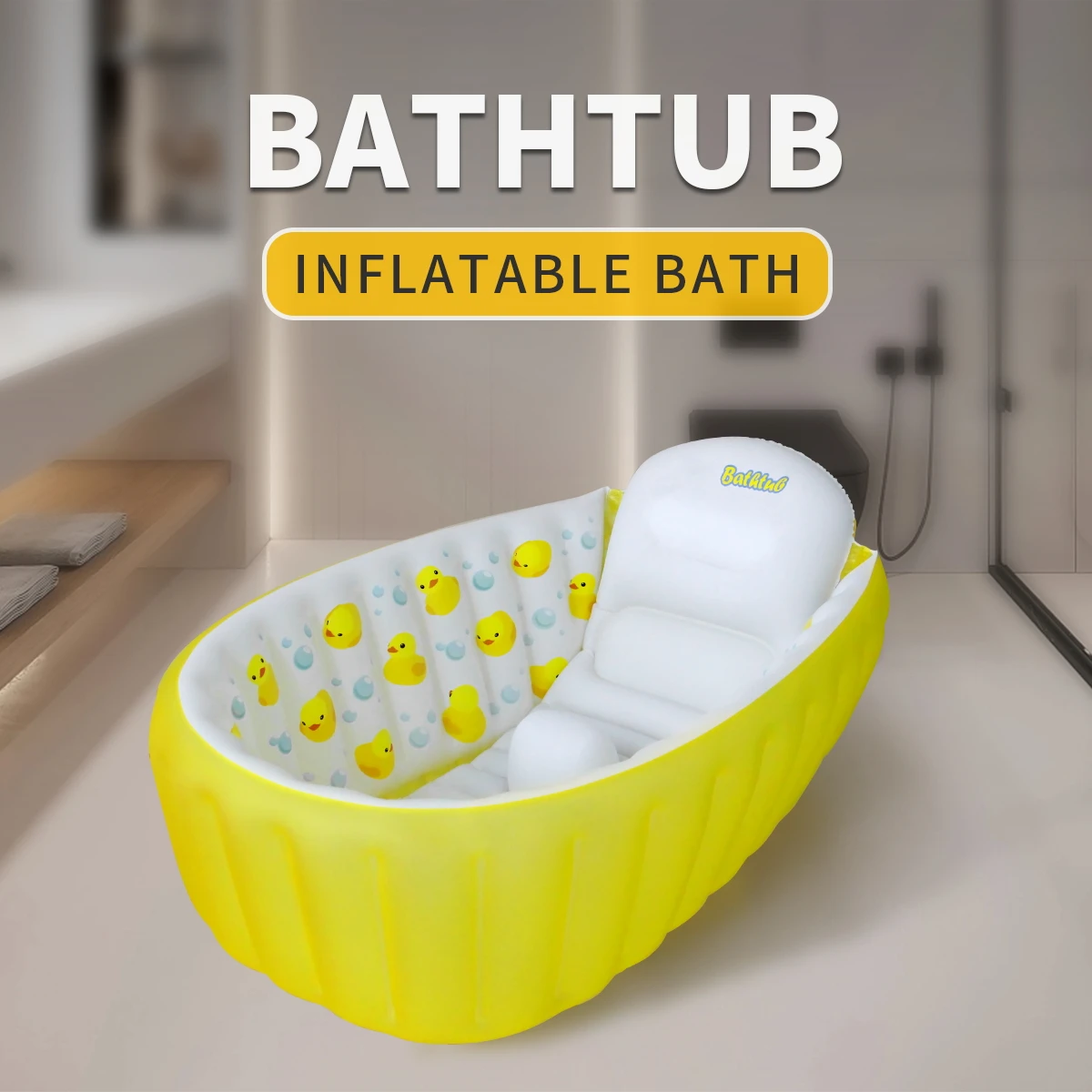 Piscina de bañera inflable para sentarse, bañera portátil antideslizante para bebés y niños de 0 a 6 meses, amarillo