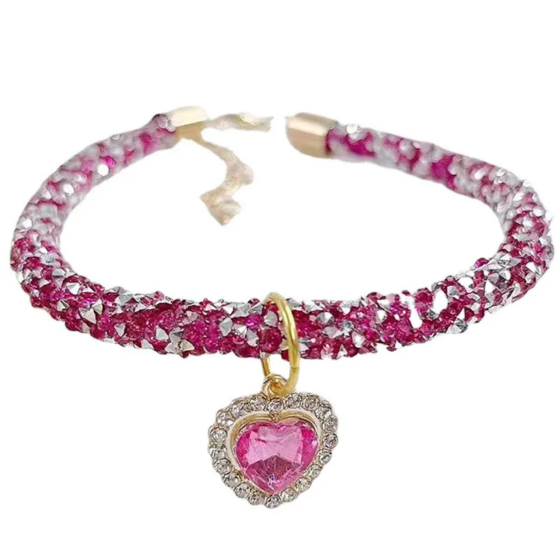 Collar de cristal para gato, colgante de gema de corazón, Collar de diamantes de imitación para fiesta, accesorios ajustables para gatos, cachorros, Chihuahua, boda y mascotas