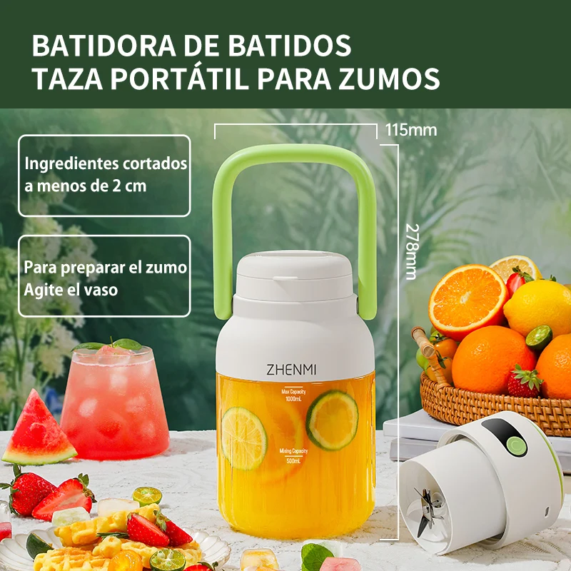 Exprimidor portátil, 33 oz. Recipiente, USB-C recargable, fácil de limpiar, adecuado para exprimir frutas y verduras,