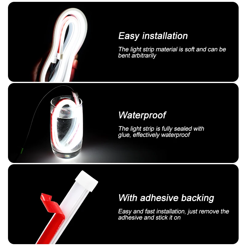 Luz de circulación diurna LED DRL para coche, 12V, 2 uds., Flexible con arranque, escaneo secuencial, luz de señal de giro, tiras de lámpara de faro Universal