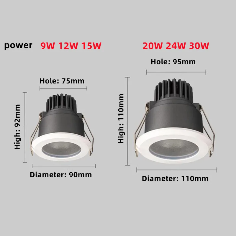 Foco LED redondo impermeable IP65, lámpara COB de aluminio para techo, cocina, ducha, baño, iluminación interior
