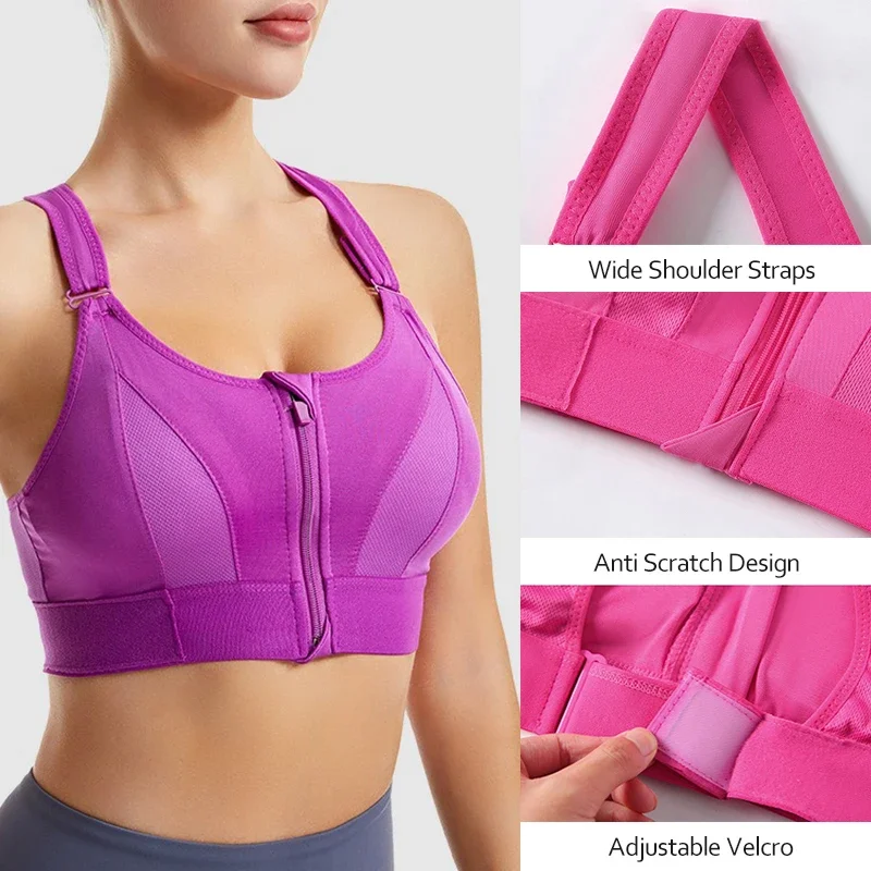 Aiithuug-Sujetador de Yoga cruzado con tiras y cierre frontal para mujer, Sexy, acolchado, a prueba de golpes, sin costuras, deportivo, para gimnasio