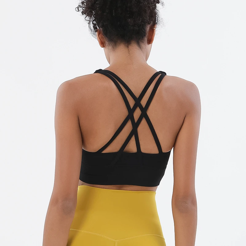 Sujetador deportivo con correas cruzadas para mujer, Top deportivo para gimnasio, Bralette de alto soporte para Fitness, chaleco de Yoga, ropa interior push-up para correr con almohadilla para el pecho