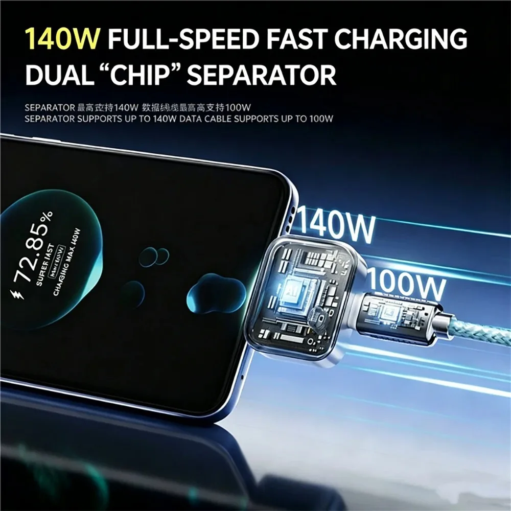 Separador Inteligente Tipo-C con Carga Completa, Apagado Automático, Protección Contra Sobrecarga, Carga Rápida PD de 140W, Adaptador de Apagado con Carga Completa