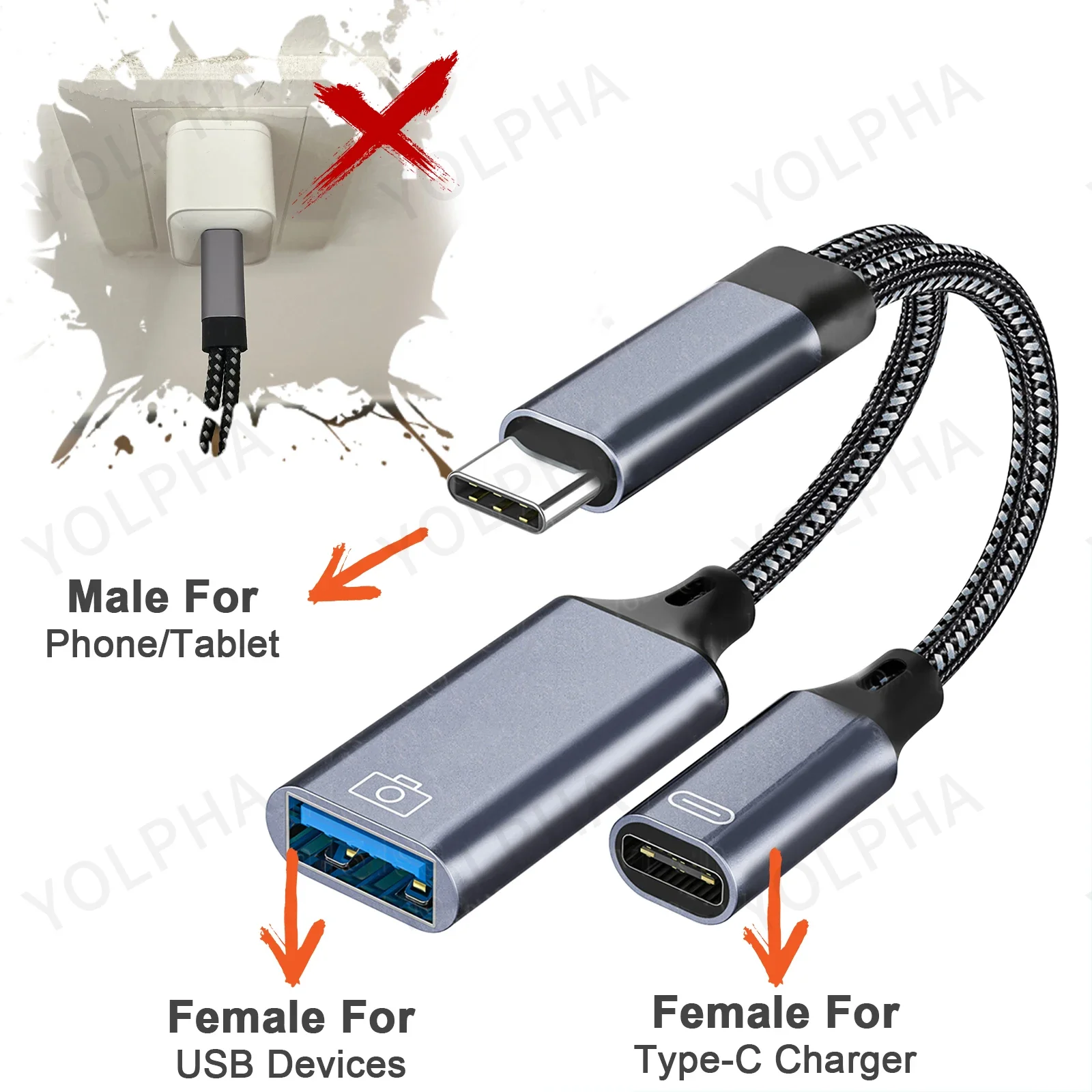 Cable Adaptador USB C OTG 2 en 1, Tipo C a USB A con Puerto de Carga PD para Teléfonos Samsung, Huawei, Xiaomi, Laptops y Tablets