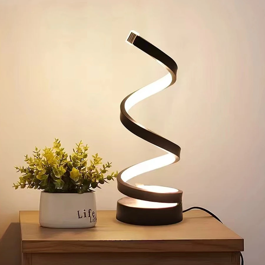 Mesa en espiral moderna, luz LED nocturna, lámpara de escritorio regulable, lámpara de mesita de noche para sala de estar, mesita de noche, estudio, oficina, decoración de dormitorio
