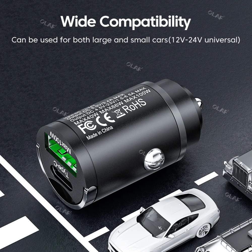 Olaf-cargador de coche Mini de 100W, adaptador de teléfono para iPhone 13, 12, Xiaomi, Samsung, Huawei