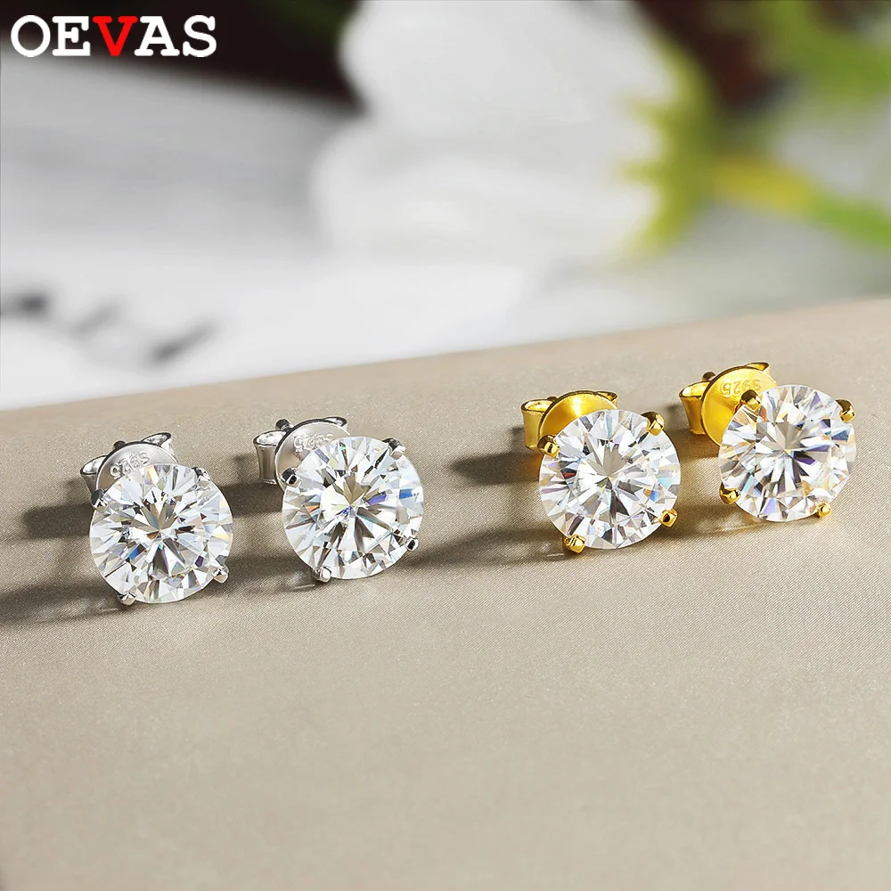 OEVAS Pendientes de cuatro puntas con moissanita de color D de 0,2 a 3 quilates para mujer, joyería de boda de Plata de Ley 100% 925 de alta calidad