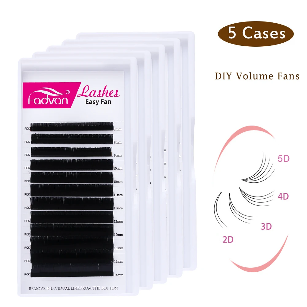 5 cajas/lote de pestañas fáciles de abanico, pestañas de imitación de visón florecientes, extensión de pestañas con ventilador automático Fadvan DIY 3d/4d/5d/10d, ventiladores de volumen rusos