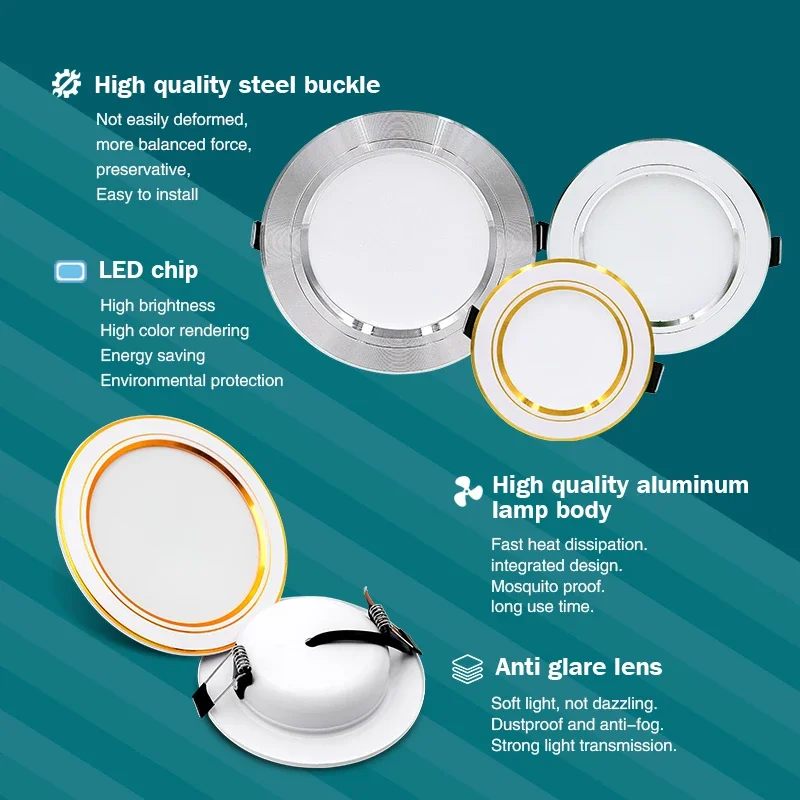 10 unids/lote LED Downlight oro/plata/cuerpo blanco 5W 9W 12W 15W 18W luz de techo Led redonda 12V 24V 110V 220V iluminación LED interior