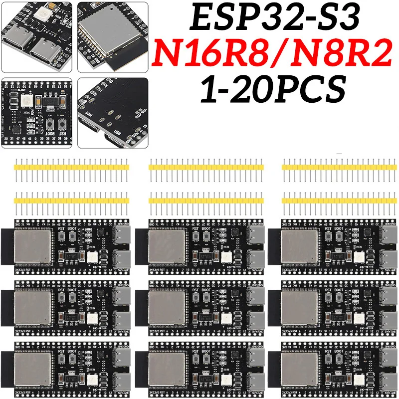 ESP32-S3-DevKitC-1 ESP32-S3 N8R2 N16R8 WiFi Bluetooth compatible BLE 5,0 Placa de desarrollo de malla ESP32 módulo inalámbrico