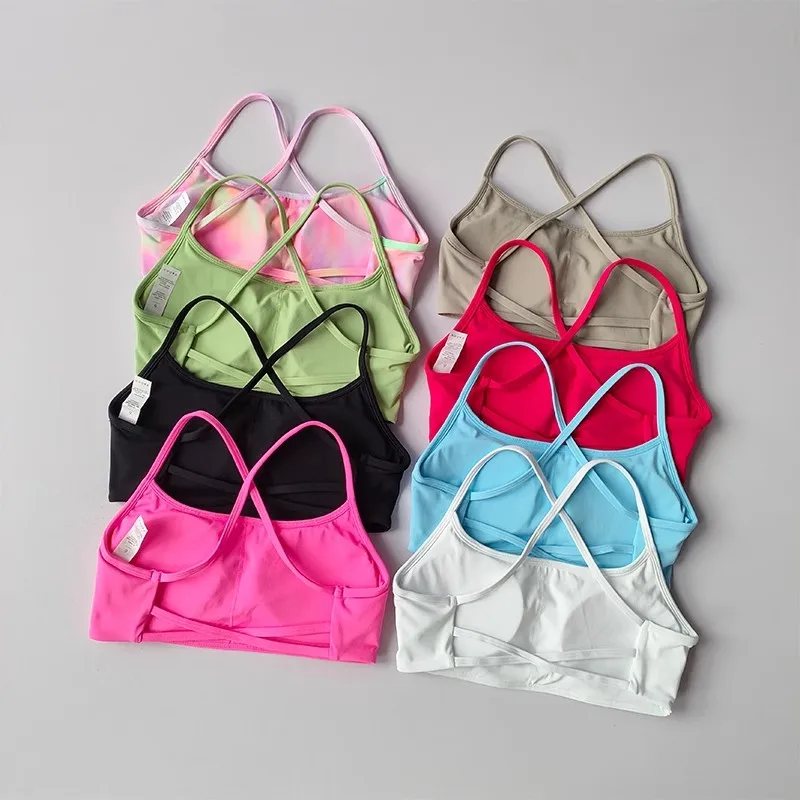 Sujetador deportivo de Color sólido para mujer, Top deportivo de gimnasio con espalda cruzada suave y almohadilla para el pecho, chaleco de Yoga push-up, Sujetador deportivo, Top corto de Yoga y gimnasio