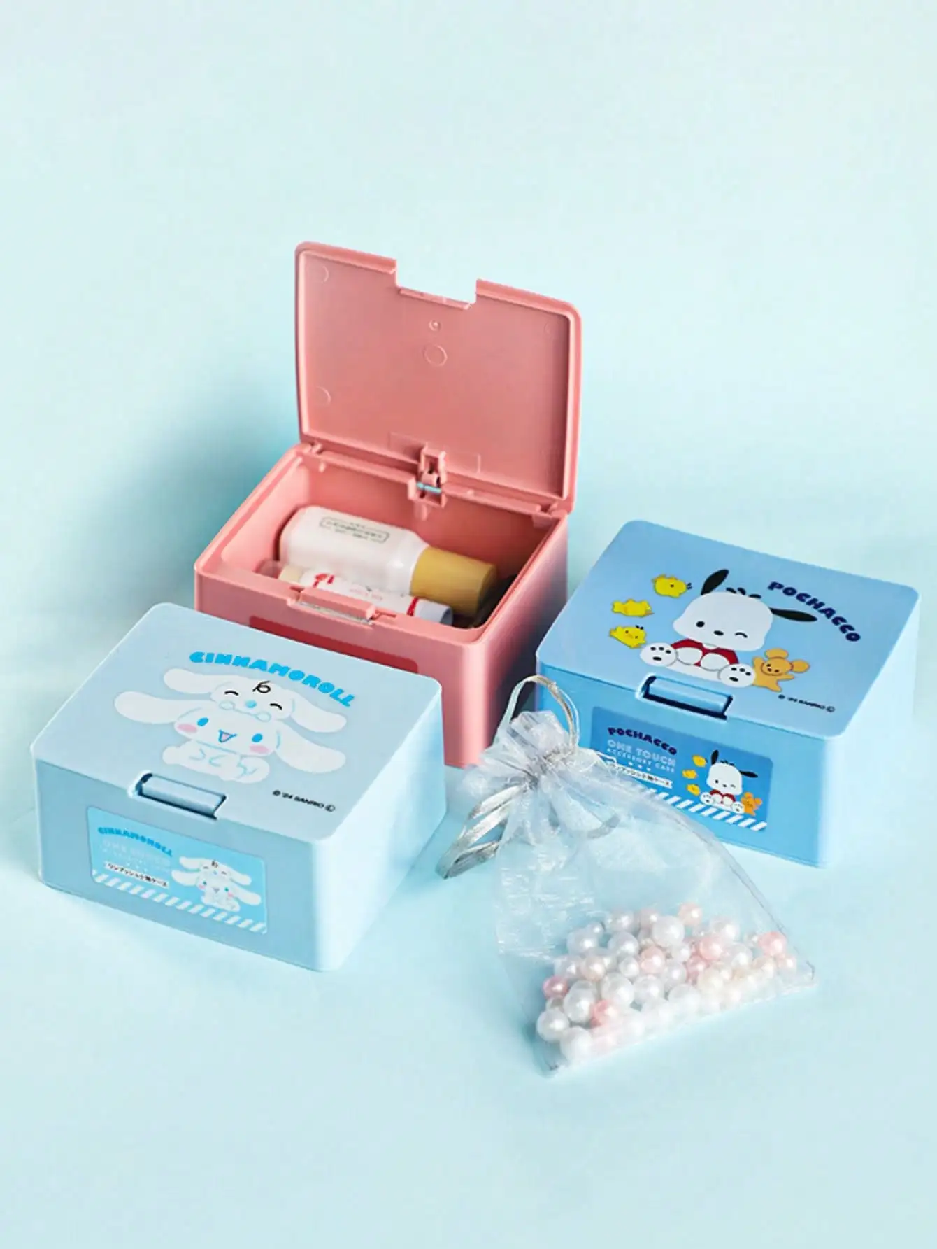1 pieza de caja de almacenamiento de plástico Hellokitys Kuromi con tapa de apertura a presión - Almacenamiento moderno para hilo dental, almohadillas cosméticas y objetos pequeños