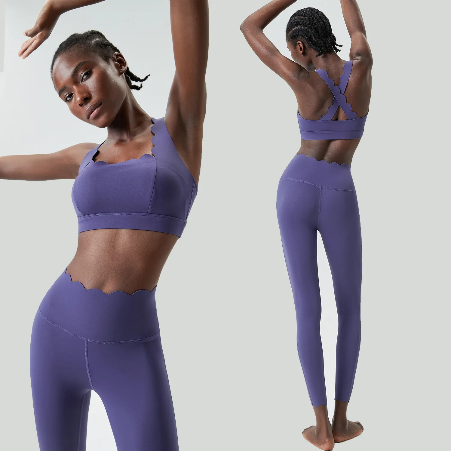 Traje de gimnasio de Color sólido para mujer, conjunto de dos piezas para Fitness y Yoga, ropa deportiva ajustada para correr, ropa de entrenamiento transpirable