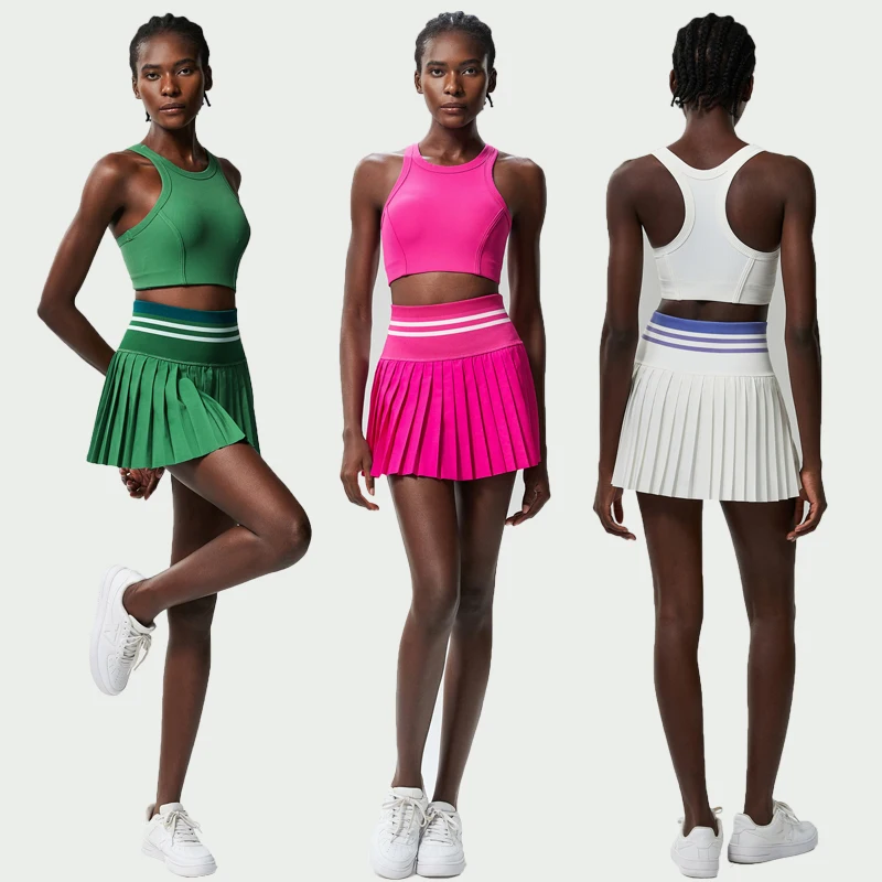 Ropa deportiva corta para mujer, conjunto de dos piezas para Fitness y Yoga, falda de tenis de cintura alta, Top corto, traje de gimnasio, ropa deportiva transpirable para mujer
