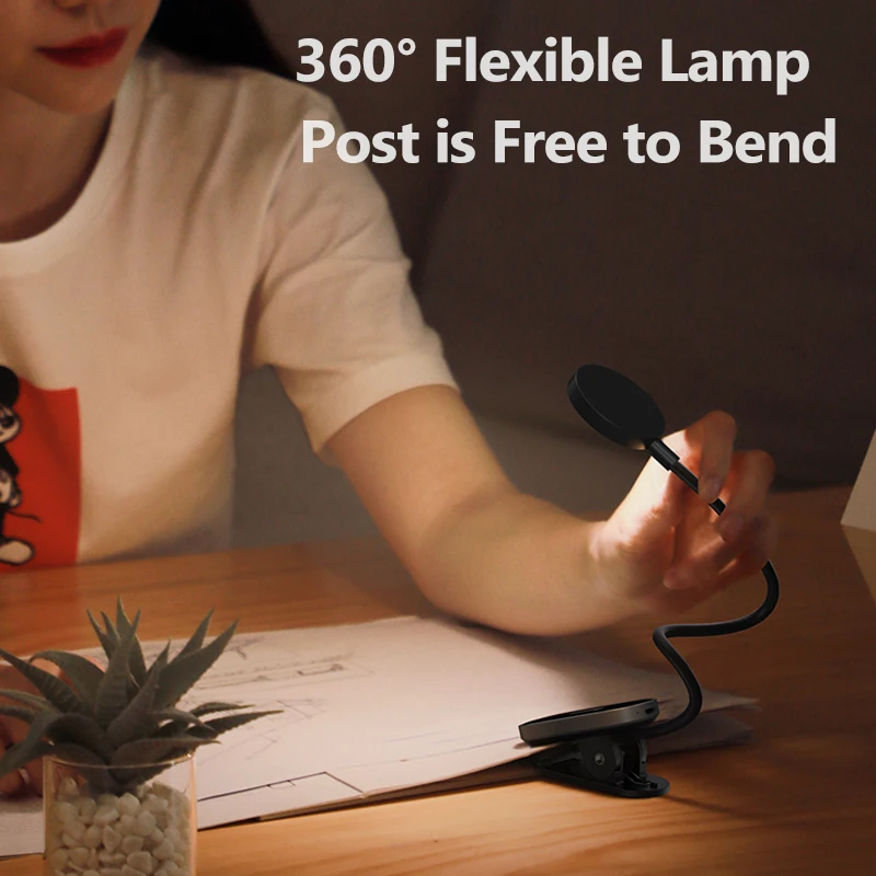 Baseus-Lámpara de mesa con Clip LED, lámpara de escritorio inalámbrica regulable continua, luz de lectura recargable por USB táctil, luz LED nocturna para ordenador portátil