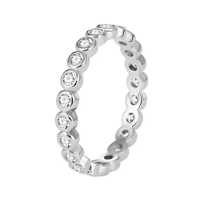 Anillo Redondo de Plata de Ley 925 con Circonita Blanca Exquisita, Joyería de Compromiso para Mujer, Accesorios de Moda para el Dedo, para Fiestas
