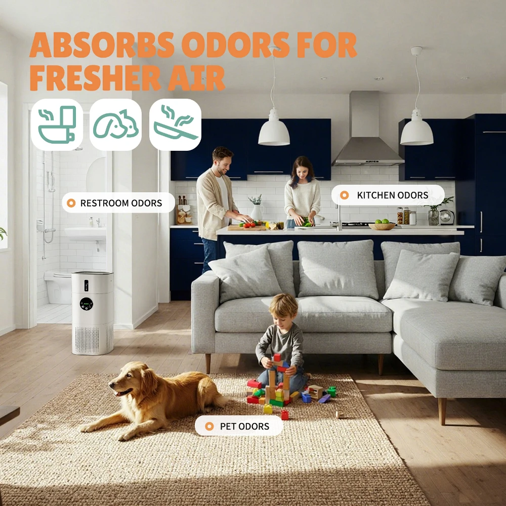 ROUNY Purificador y humidificador de aire, aparato multifunción 2 en 1, humidificación desodorizante y sin niebla, blanco