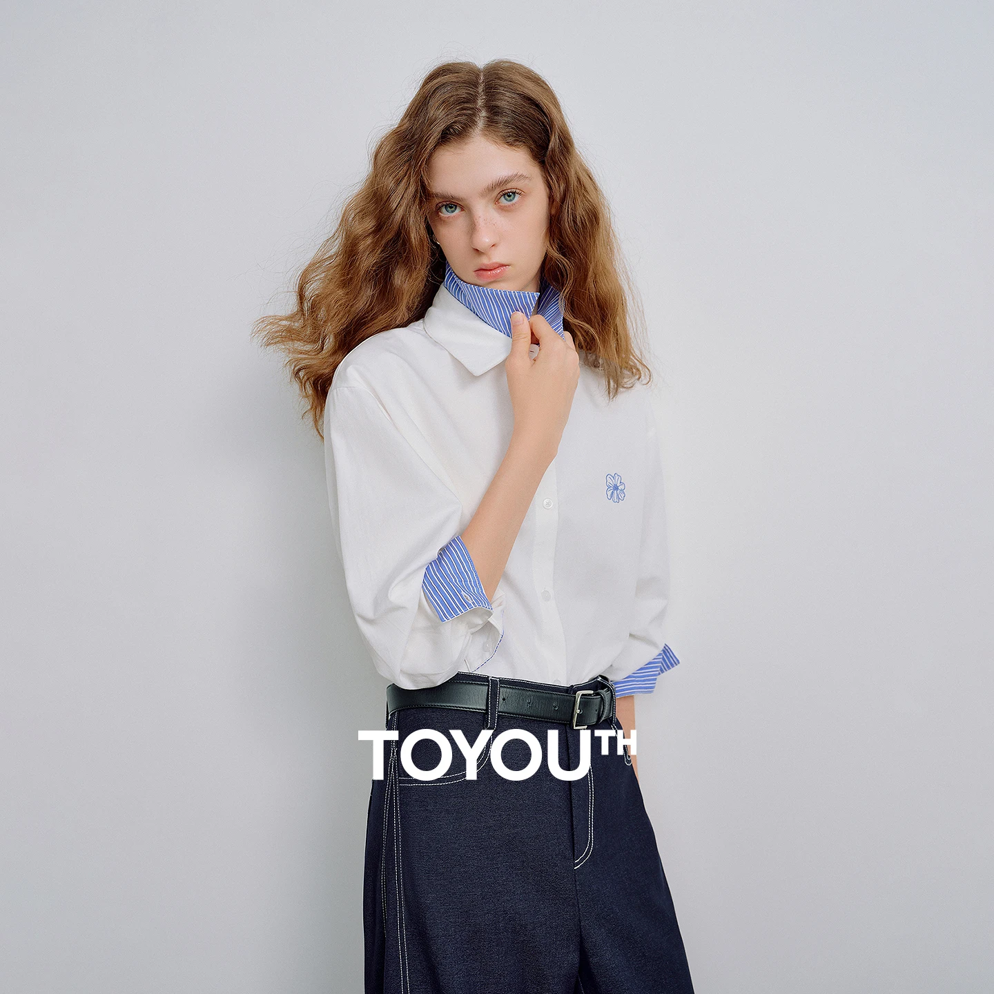 Camisas para Mujer TOYOUTH, Otoño 2026, Nuevas, de Algodón Puro, a Rayas, con Cuello de Doble Capa, Diseño Exclusivo, Bordado Floral, Camisas Casuales