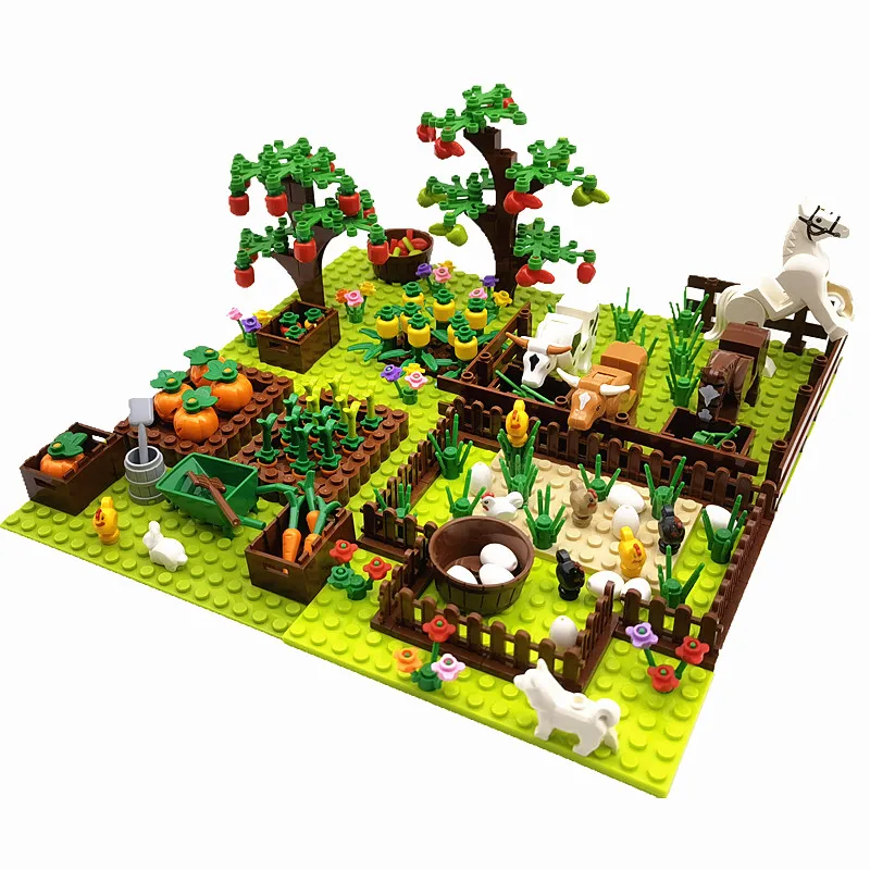 MOC-bloques de construcción de animales de granja para niños, Juguetes clásicos compatibles con bloques, placa Base, Juguetes para niños