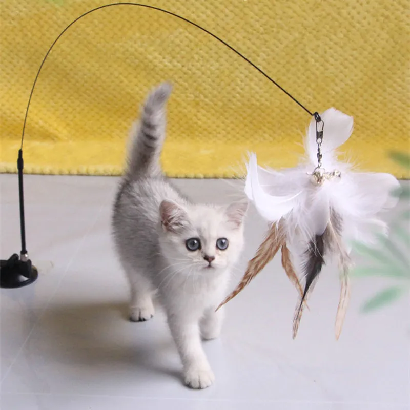 Juguete para gatos, divertidos juguetes interactivos para gatos, juguetes de plumas para gatos, juguete para gatos resistente a mordeduras con palo con ventosa, suministros para mascotas