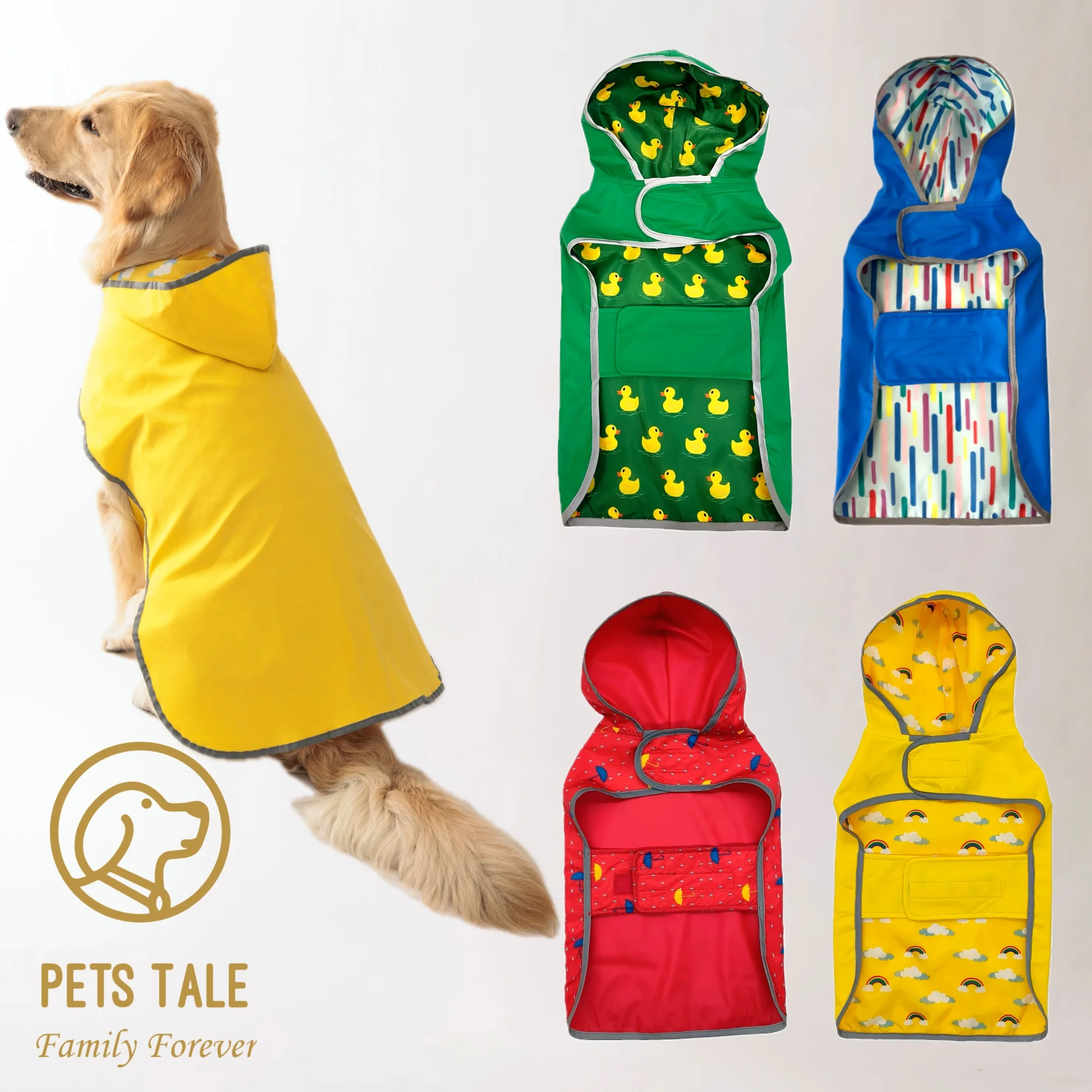 ¡Manta tu cachorro seco y elegante: impermeable amarillo de doble capa con uso bidireccional!