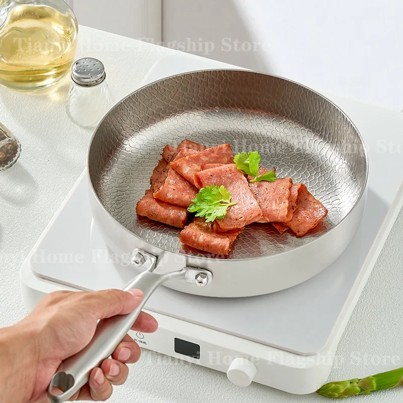 Sartén antiadherente de 20/24/28cm, Wok de titanio y acero inoxidable para el hogar, sartén para carne de huevo, Cocina de Inducción, estufa de Gas, utensilios de cocina