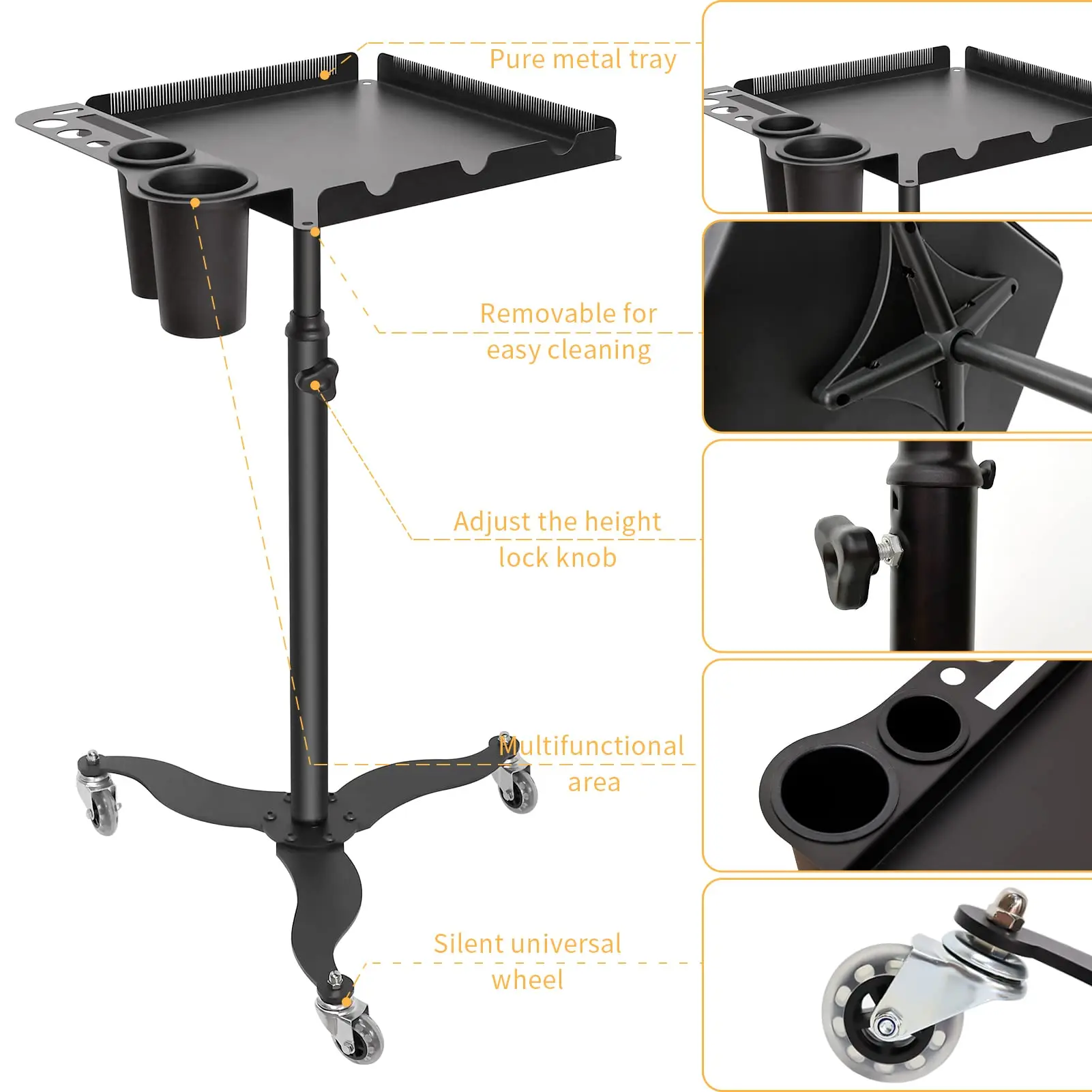 Bandeja de Metal para peluquería, carro rodante para peluquería, multifunción, con soporte y separador, herramientas de estilismo