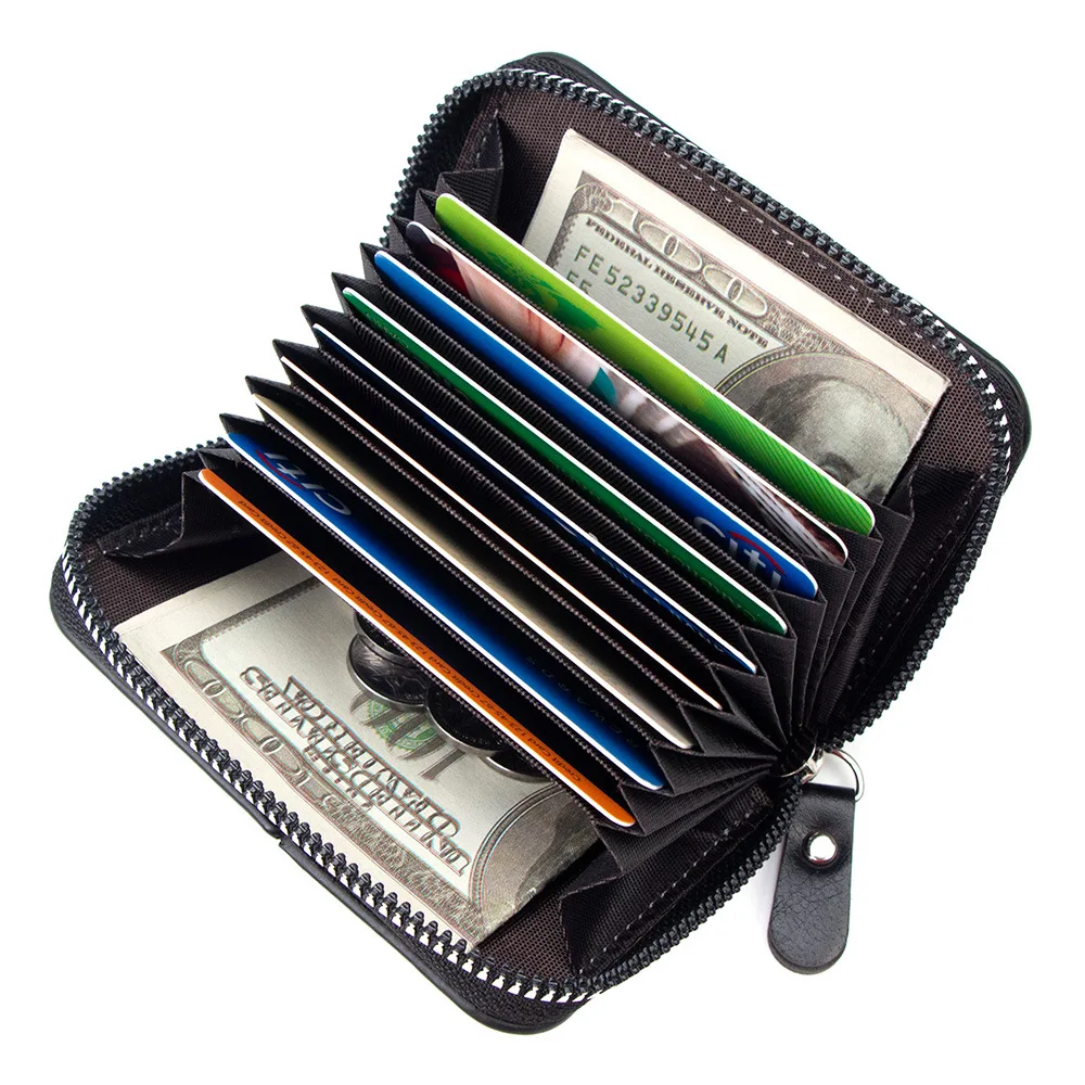 Cartera Delgada Vintage Homefish con Cierre y Bloqueo RFID, 11 Ranuras para Tarjetas, Estilo Retro, Regalo para Hombres y Mujeres