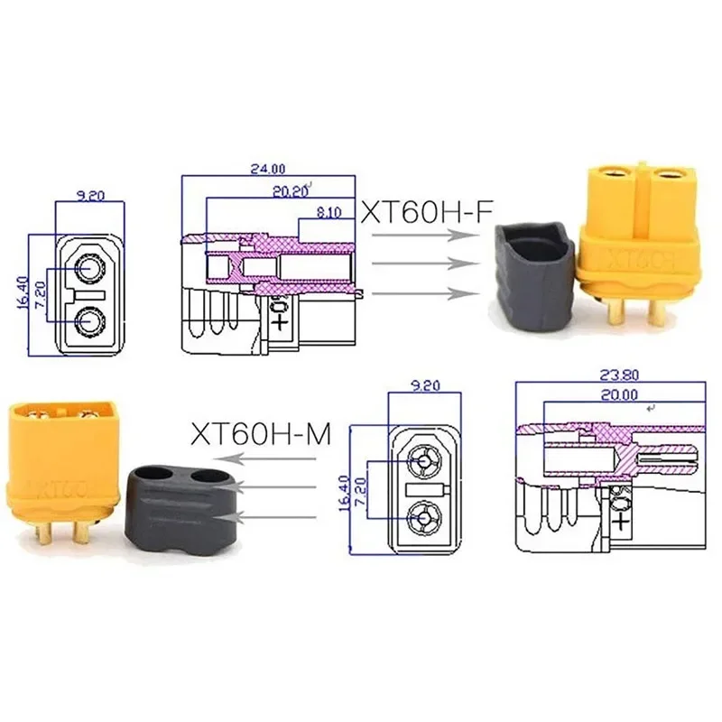 10 Conectores de Bala Amass XT30 XT30U XT60 XT60H UH60 XT90 para Batería Lipo de Dron de Carreras FPV y Cuadricóptero RC