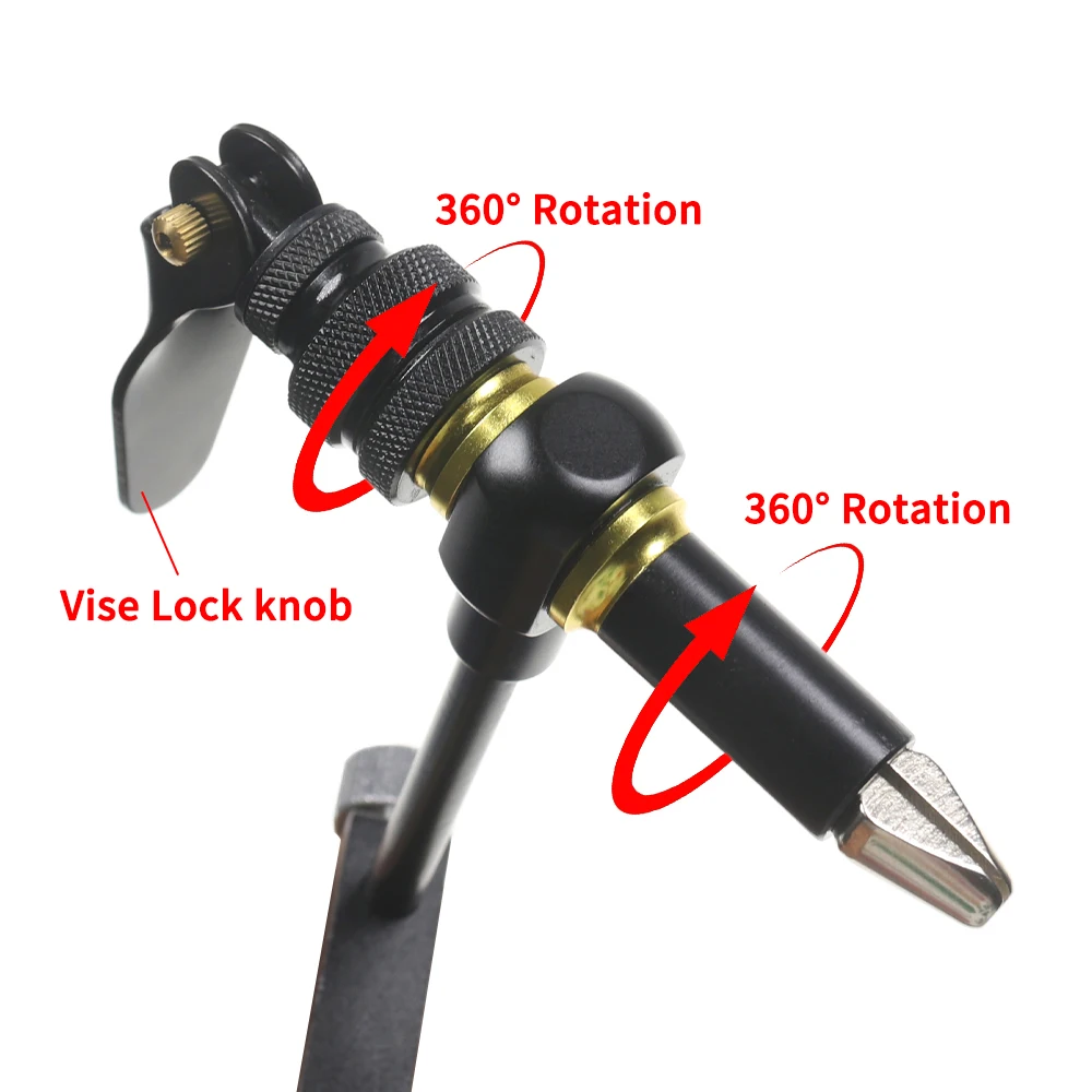 Elllv 360 °   Gancho de asistencia de rotación, tornillo de banco para atar moscas, abrazadera en C con mandíbulas de acero endurecido, herramientas para hacer señuelos de pesca