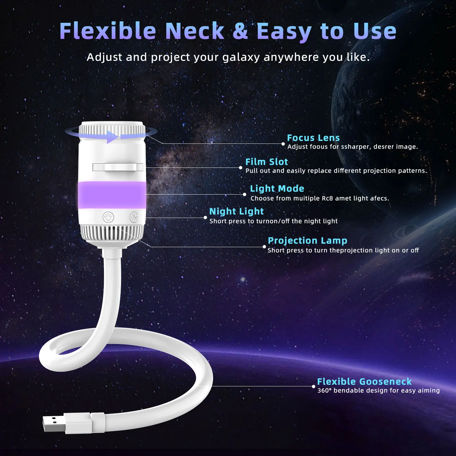 Proyector de Estrellas Galácticas Ausyle, Lámpara Nocturna LED USB con Diseño de Medusa, Cielo Estrellado y Universo, Decoración de Ambiente para Hogar, Dormitorio y Habitación