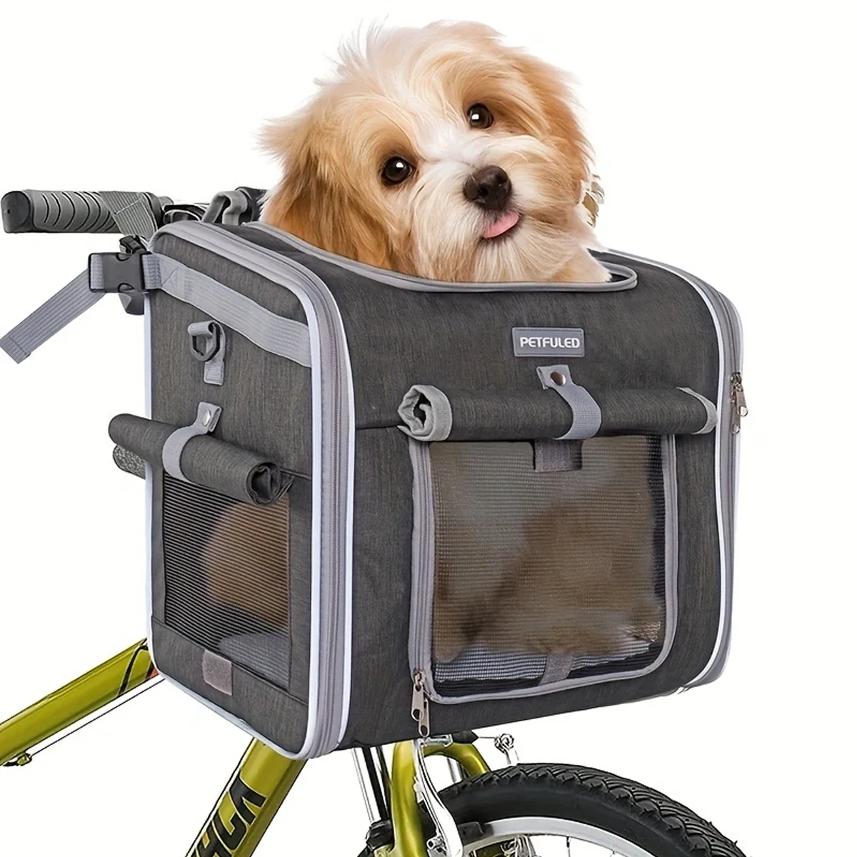 Cesta para bicicleta para perros o gatos, mochila transportadora para mascotas de cara suave expandible con 4 puertas abiertas, portabicicletas plegable para perros