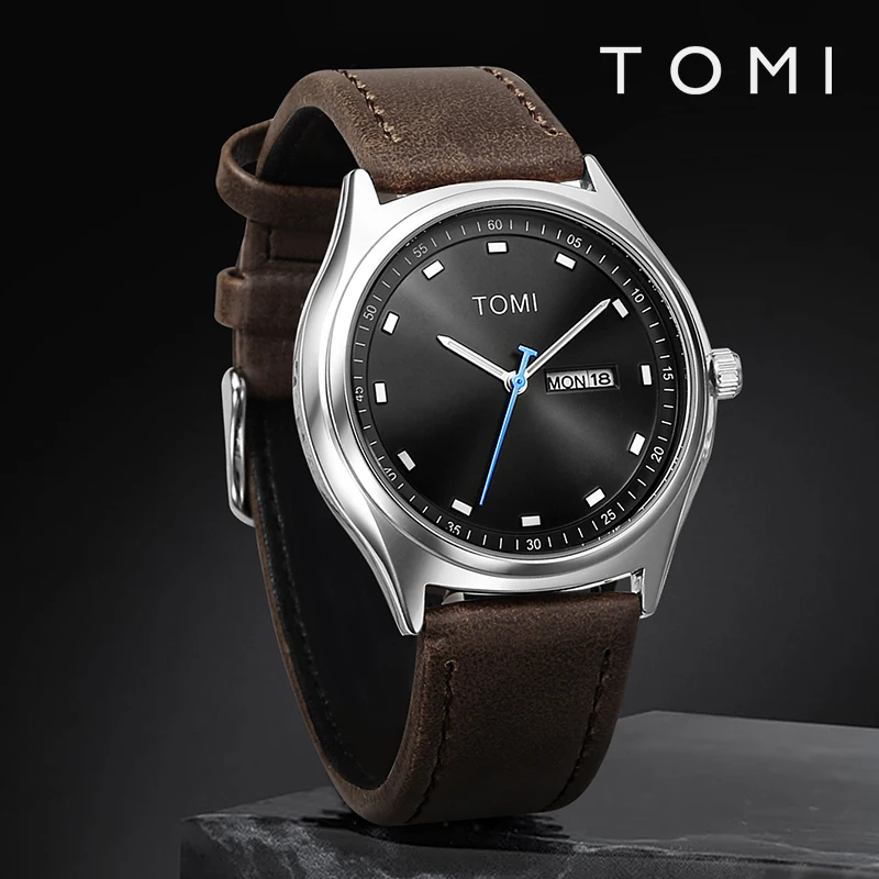 Reloj TOMI minimalista para hombre, reloj de cuarzo informal de negocios para hombre y mujer, reloj de cuarzo con calendario moderno y versátil