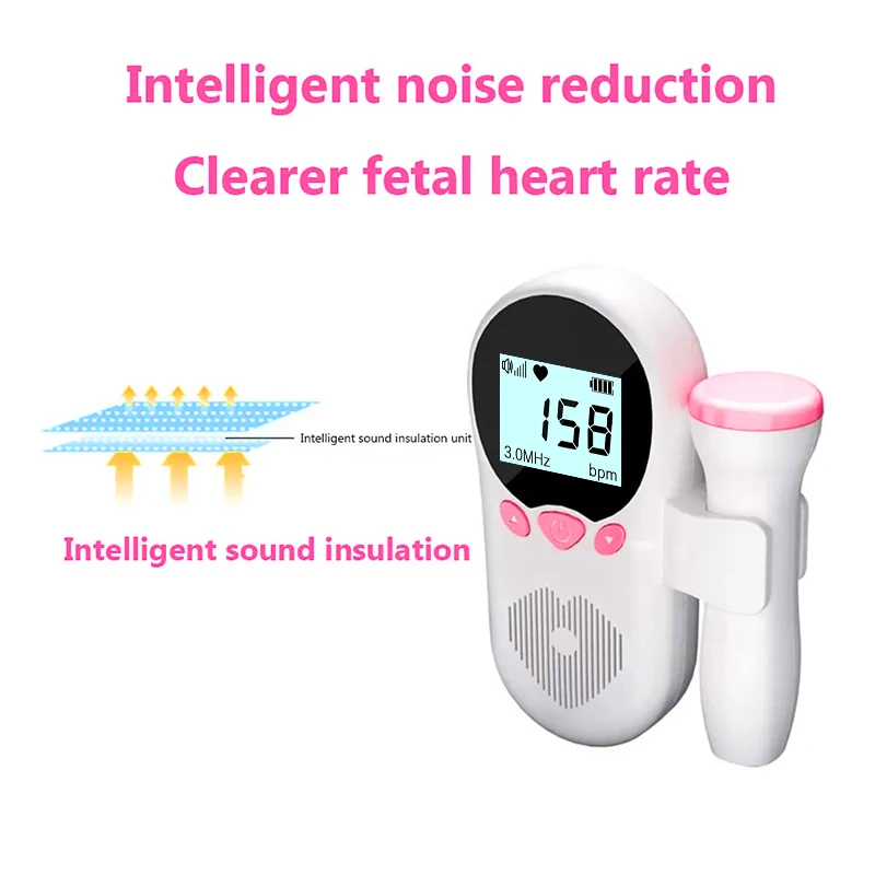 Monitor de ritmo cardíaco Fetal Doppler para el hogar, Detector de latido del corazón para embarazo y bebé, retroiluminación LCD, estetoscopio sin radiación, medidor de pulso de 3MHz